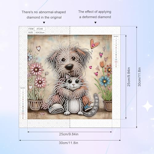 Image of AiYuanzsh 5D Special Shape Diamond Art Kits for Beginners, Diamond Art Painting Kits for Adults, Crystal Rhinestones Diamond Art Painting for Home Wall Decoration Gift 12x12 inch, Cat and Dog