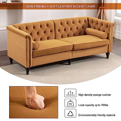 Ttgieet 76'' W Velvet Sofa Mid-Century Modern Love Seats, 3 Seater Sofa Couch With Two Bolster Pillows, Tufted Futon Sofa Furniture For Living Room Bedroom Office （Ginger） #TOP5