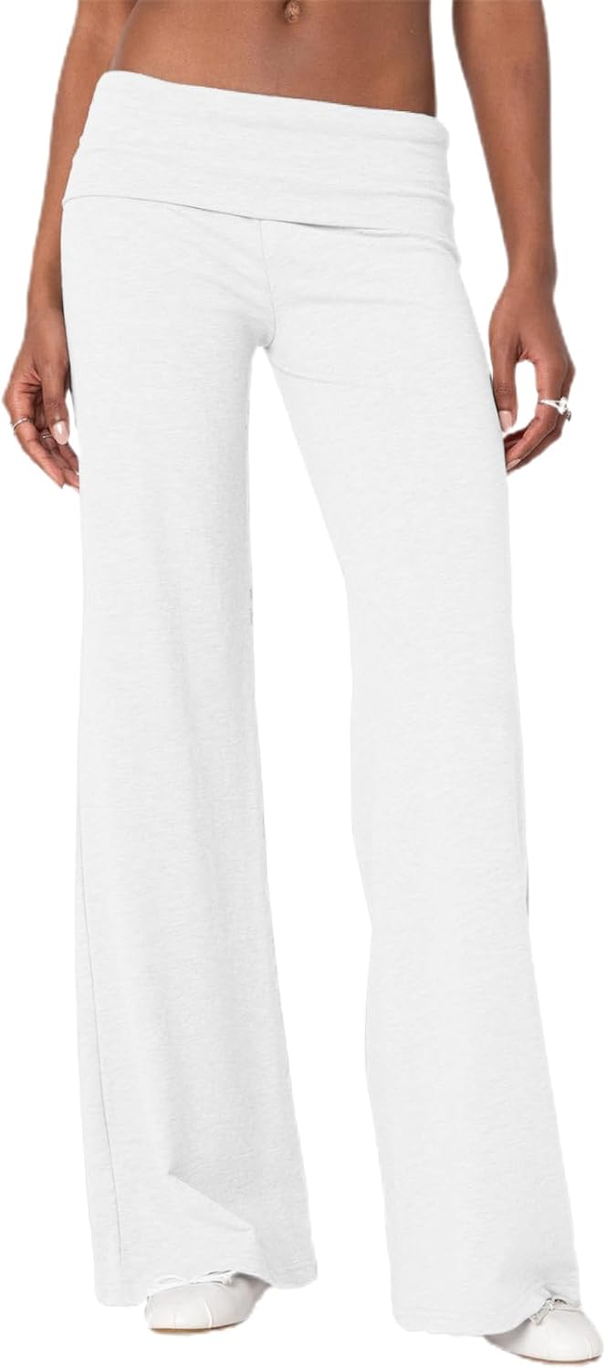 DSORVICD Women Fold Over Leggings Low Rise Wide Leg Flared Sweatpants Lounge Yoga Pants Back to School Clothes for Teens