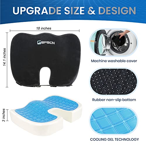 Gspscn Gel Memory Foam Ergonomic Seat Cushion,Non-Slip Orthopedic Cushion With Cooling Gel Pad Pillow For Sciatica Coccyx Tailbone & Lower Back Pain Relief - Office Chairs,Car Seat,Wheelchair Cushion #TOP4