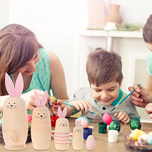 Healifty Russian Nesting Dolls 5Pcs - Handmade Painted Wooden Matryoshka Nesting Dolls For Kids, Stacking Dolls For Christmas, Easter, Halloween Decorations & Birthday Gift (Rabbit) #TOP4
