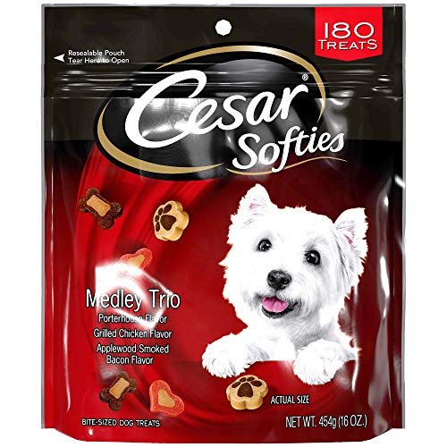 3 Bags of Cesar Softies Medley Trio Porterhouse Flavor, Grilled Chicken Flavor, Applewood Smoked Bacon Flavor. Bite-Sized Dog Treats 16oz ea