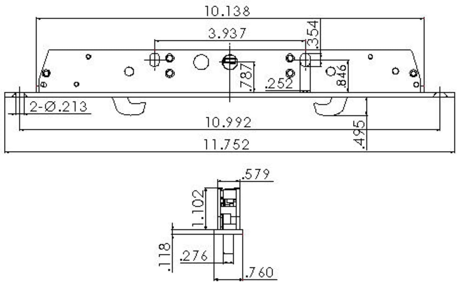 Alloy Steel Two-Point Mortise Lock with Face Plate 11.75" (No Anti-Slam Pin) for Sliding Glass Doors | Door Hardware Locking Mechanism | Centered or Offset Actuator Options