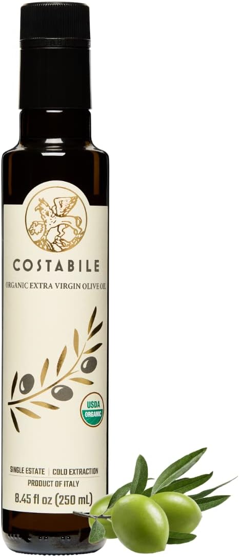 Costabile Extra Virgin Olive Oil Cold Pressed Organic. High polyphenol olive oil from Puglia Italy. Fresh harvest from a single estate - Classic Blend 8.45 Fl. Oz.