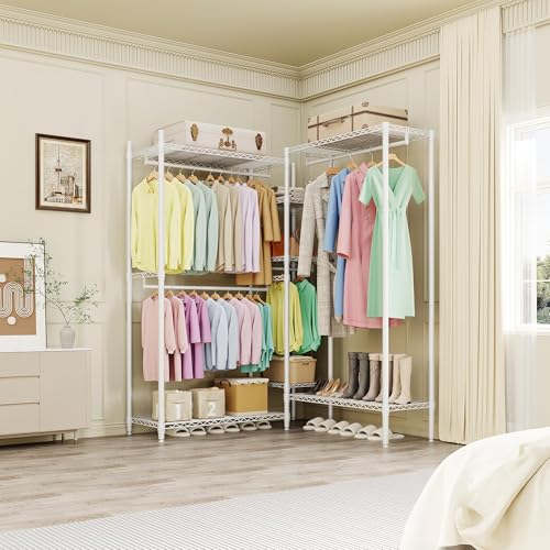PeacefulHues Heavy Duty Clothes Rack for Hanging Clothes, 1630 LBS L-Shaped Garment Rack Portable Closet Organizer and Storage, Freestanding Adjustable Shelves Closet Wardrobe for Bedroom Cloakroom