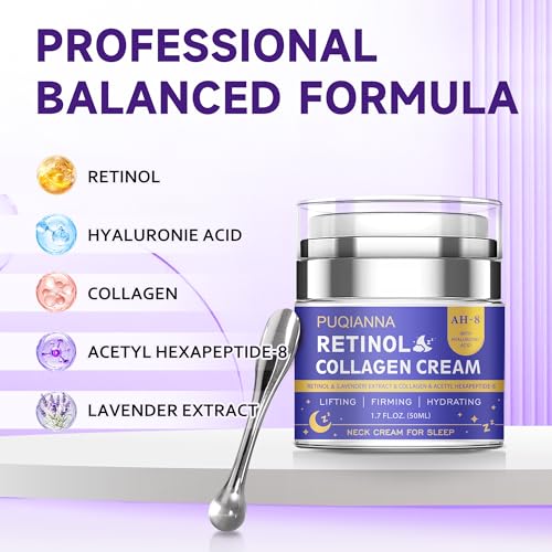 Image of Neck Cream Firming and Tightening with Retinol and Peptide Anti Wrinkle Cream for Women Overnight Treatment Infused with Collagen Hyaluronic Acid and Lavender Extract for Calming Night Care