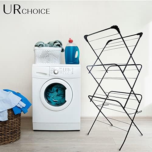 Ur Choice 3 Tier Clothes Drying Rack Black - Laundry Drying Airer - Metal Clothes Drying Rack - Space Saving & Easy to Store - Home Storage Indoor & Outdoor Airer with free 20 pegs - Black