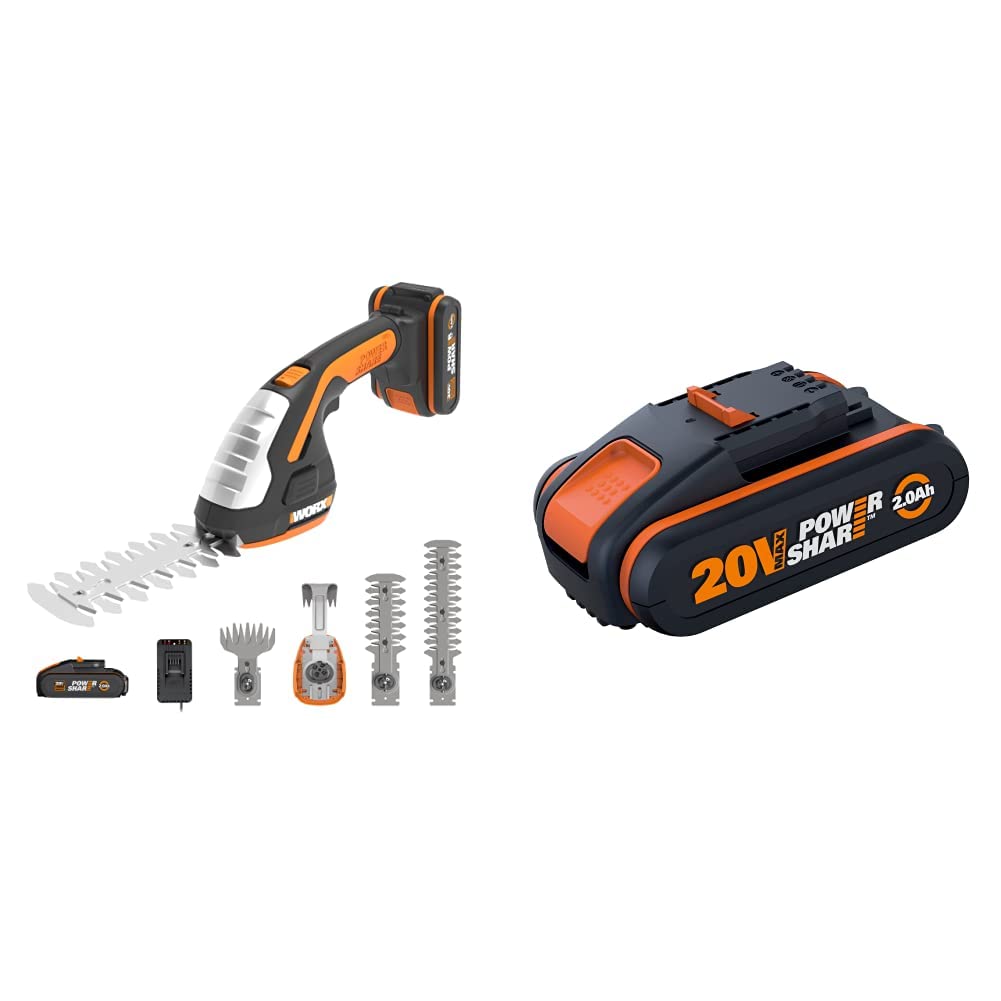 WORX WG801E.5 20V Zen Cordless Shrub/Grass Shear/Weeder & WA3551.1 18V (20V Max) 2.0Ah Battery Pack