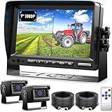 Dual Rückfahrkamera Set, 7-Zoll 1080P HD Dual Split Screen Monitor, IP69 Wasserdicht Rückfahrkameras, IR Nachtsicht, Einparkhilfe, Loop-Aufnahme, LKW/Anhänger/Bus/Van/Landwirtschaft