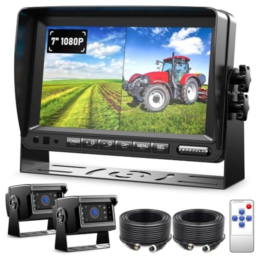 Dual Rückfahrkamera Set, 7-Zoll 1080P HD Dual Split Screen Monitor, IP69 Wasserdicht Rückfahrkameras, IR Nachtsicht, Einparkhilfe, Loop-Aufnahme, LKW/Anhänger/Bus/Van/Landwirtschaft