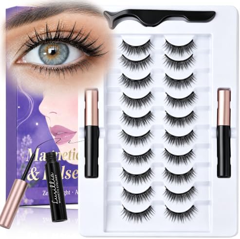Magnetic Eyelashes with Applicator Eyeliner Natural Fake Eyelashe...