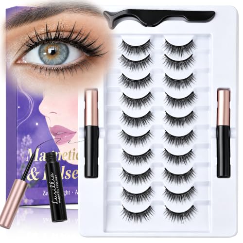 Magnetic Eyelashes with Applicator Eyeliner Natural Fake Eyelashes 10 Pairs