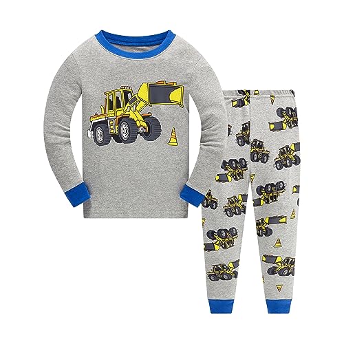 Popshion Boys Truck Pajamas 100% Cotton Long SLeeve Pjs Toddler Boy 2Pcs Sleepwear Kids CLothes Set truck2-6753-7T