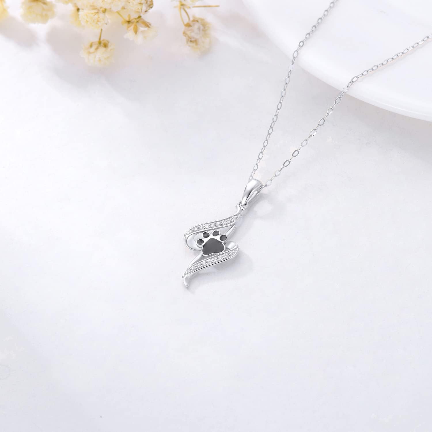 SISGEM 14k White Gold Dog Cat Paw Print Necklace for Women, Real Gold Chain and Pendant, Gifts for Her, 16-18 Inch - Image 4