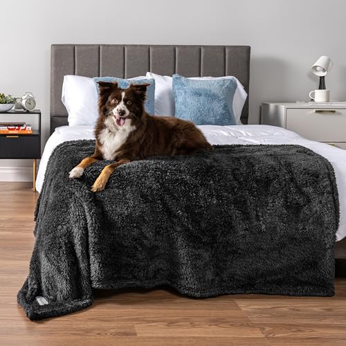Image of PetAmi Fluffy Dog Blanket for Small Medium Large Dogs, Sherpa Soft Warm Pet Fleece Throw for Indoor Cats, Fuzzy Plush Shaggy Blanket Furniture Protector Sofa Couch Bed, Black 40x60