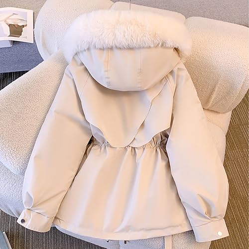 Duohropke Winterjacke Damen mit Kunstpelz Kapuzen Wintermantel Warm Gefüttert Jacke Mantel Frauen Winter Jacken Mit Reissverschluss Knöpfen Übergangsjacke Daunenjacke Steppjacke Kapuzenjacke