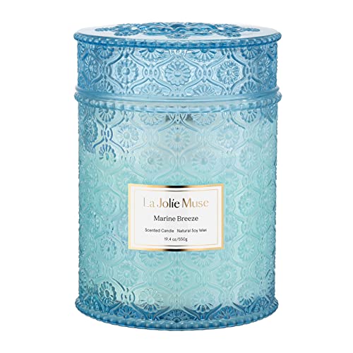 LA JOLIE MUSE Summer Marine Breeze Scented Candle, Natural Soy Candle for Home, Long Burning Time, Large Glass Jar Candles, 19.4 Oz