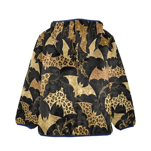 Bat Leopard Print on Black Toddler Fleece Jacket Girl Boys Hooded Fleece Jacket Coat Warm Outwear Zip-up 3-10T2