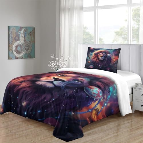 Housse de couette lion 3D et planètes pour chambre d'enfant