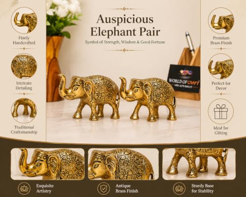 Image of Metal Elephant Statue Gold Polish 2 pcs Set for Home Decor Gift Items
