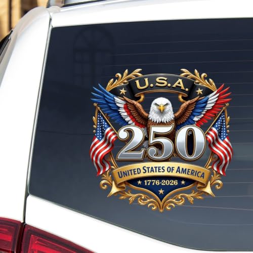 Image of 2pcs USA 250th Anniversary USA Flag Patriotic Car Window Sticker | Bumper Vinyl Decal for Truck Laptop 250 Years United States Independence Day Commemorative 10 inch