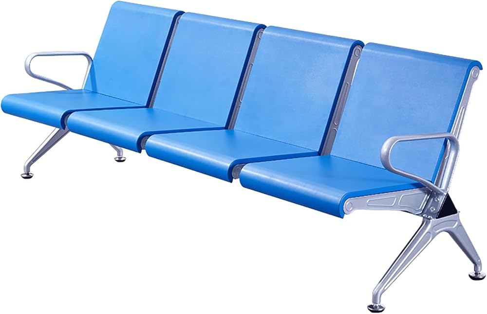 OZBMA 4-Seat Waiting Room Bench with Armrests and Backrests for Office, Airport, Hospital, Conference Seating (Blue)