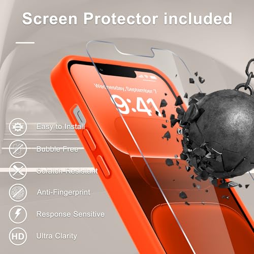 Image of YENAPOON for iPhone 13 Pro Max Case, Matte Magnetic Phone Cover [with 1 Screen Protector] [Support for MagSafe] [Shockproof Military Grade Protection] Translucent Frosted Back, Orange