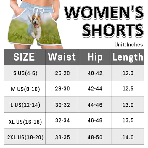 Happy Corgi Dog Damen-Shorts mit Taschen, süße Hundesporthose, bequeme Strand-Shorts, Fitnessstudio, Yoga, Laufen, lässig, Sweat-Shorts, farbig, S