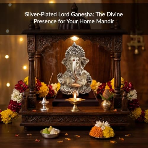 Image of 999 Silver Plated Lord Ganesha Idol Sitting with Intricate Detailing - Vighnaharta Showpiece for Prosperity and Good Fortune - Premium Anti-Tarnish Murti for Temple and Desk