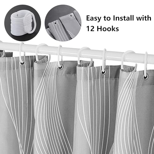 KAIMEIYU Duschvorhang Waschbar Textil Polyester Stoff Bad Vorhang mit 12 Ringen Wasserdicht für Dusche und Badewanne 240 x 200 cm Grau