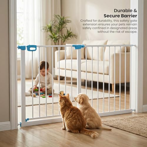 Image of Baybee Safety Gate Extension 80 cm | Baby Gate Extender for Kids & Pets | Adds Extra Width for Large Doorways, Hallways & Open Spaces (White)