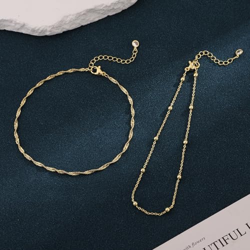 Image of Gold Ankle Bracelets for Women,14K Real Gold Plated Waterproof Anklets Set Layered Anklets for Women Dainty Trendy Jewelry Gift Non Tarnish