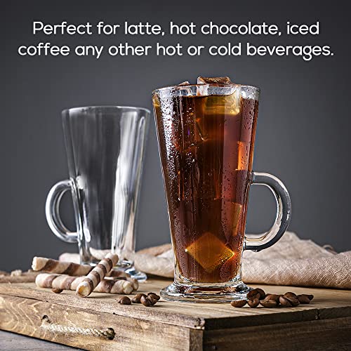 Crystalia Tall Irish Coffee Mugs With Handle, Large Colombian Glasses Set Of 2, Tall Funnel Clear Glasses For Iced Coffee, Latte, Cappuccino, And Hot Chocolate, Big Plain Glasses (Large 12 Oz) #TOP2