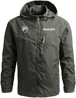 ERWAAD Men's Waterproof Jacket for Ducati Print Hooded Rain Coat Jacket Outdoors Windbreaker Long Sleeve Casual Sweatshirts Outwear for Camping, Hiking and Walking