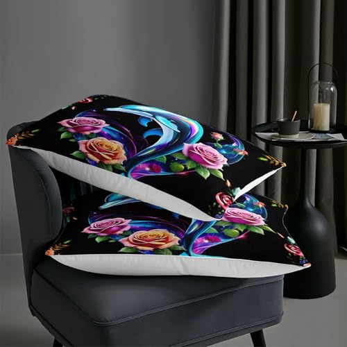 Image of AILONEN 3D Jumping Dolphin Comforter Set Twin Size, Rose Flower Leaf Bedding Set for Kids Girls Boys,Dolphin Ocean Animal Print Duvet Set 3Pcs for Bedroom Decor,1 Quilt and 2 Pillowcases,Soft