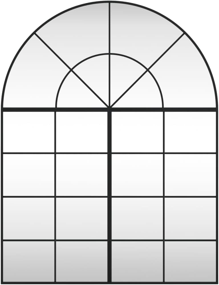 vidaXL Wall Mirror - Decorative Black Arch Iron Framed, Clear Glass Reflective Surface, Perfect for Bedroom, Bathroom, Living Room, Hallway