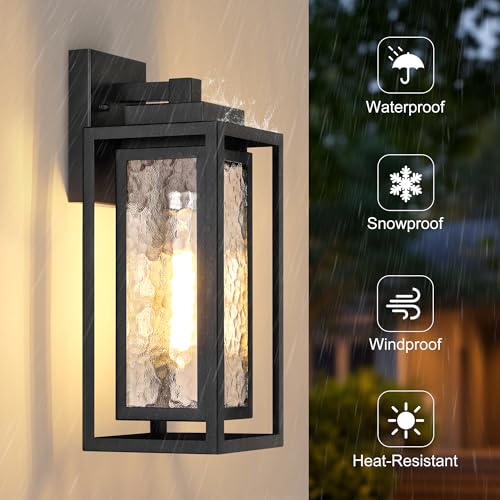 Water Ripple Outdoor Wall Lantern, Exterior Porch Light Fixture Black, 2 Pack Waterproof Wall Lights Fixture, Outside Garage Sconce Lighting, Porch Light Fixture, Mount Lamp, for Patio Outdoor Indoor by WIHTU - Image 2