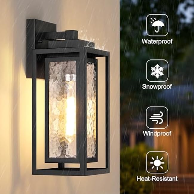 Water Ripple Outdoor Wall Lantern Exterior Porch Light Fixture Black 2 Pack Sconce Lighting