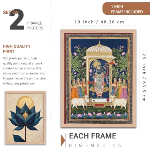 Image of HOTHOUSE Madhubani Art Wall Painting Traditional Home Decoration With Frame For Living Room Bed Room Hotel Wall Decor Digital Reprint Set of 2 (19X25 inch)