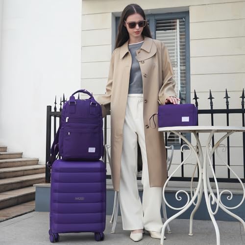 Image of Carry On Luggage 22x14x9 Airline Approved, 22 Inch PP Hardshell Luggage Carry-on Suitcase with Spinner Wheels, Carry On Suitcase Set for Women(Purple)
