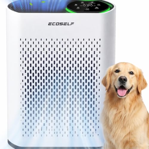 ECOSELF Air Purifier for Large Rooms Up to 2,400 Sq Ft, 360° Air Intake, HEPA Filter, White