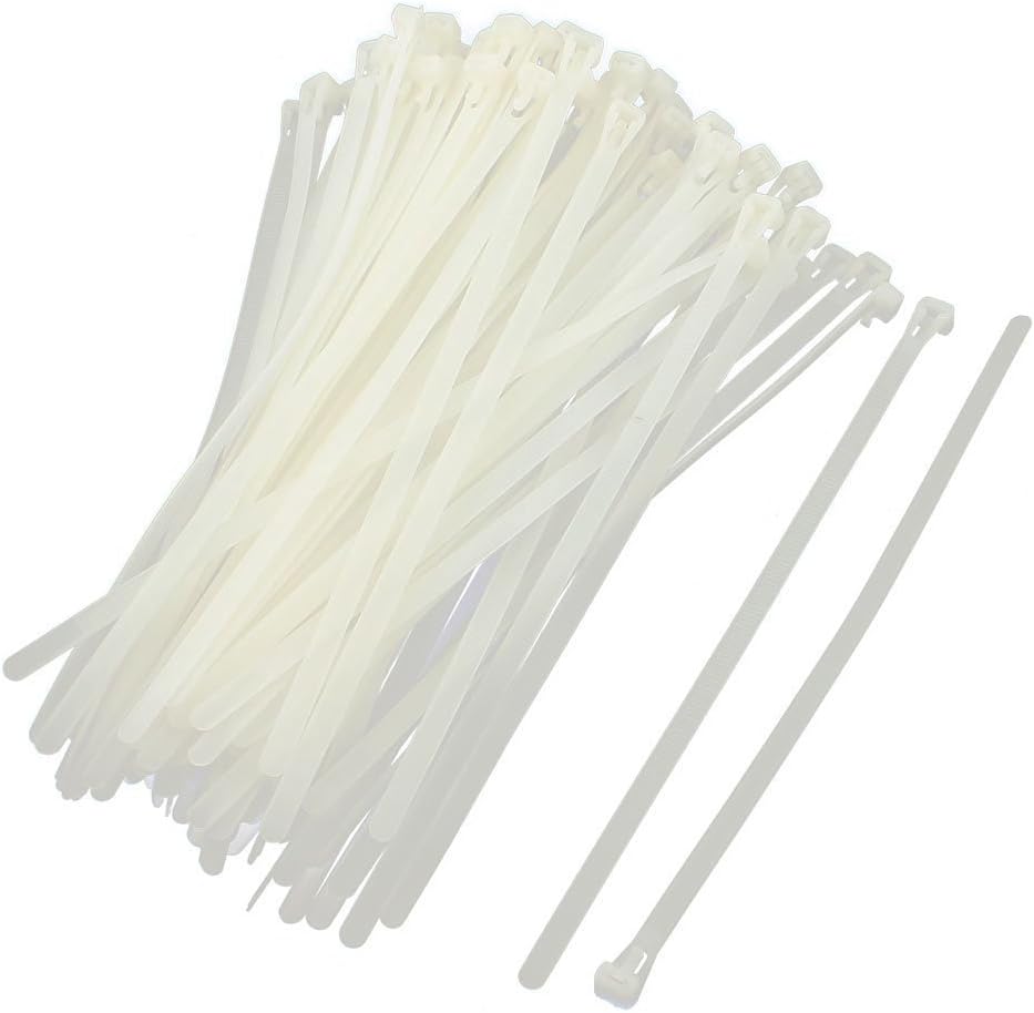 DXG Petrel S39 Self Locking Nylon Cable Zip Ties, 2.5150mm, 6'' L, White, Pack of 100