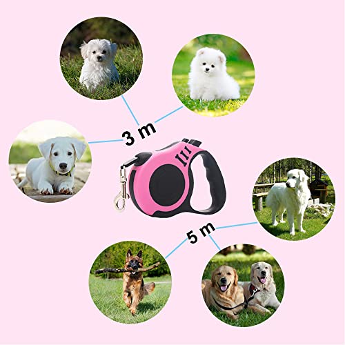 Hundeleine, Einziehbar Hundeleine,hundeleine ausziehbar,für Kleine, Mittlere und Große Hunde, Rosa, 5 m