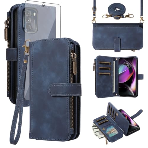 Étui en cuir style portefeuille Moto G 5G 2022 avec vitre de protection