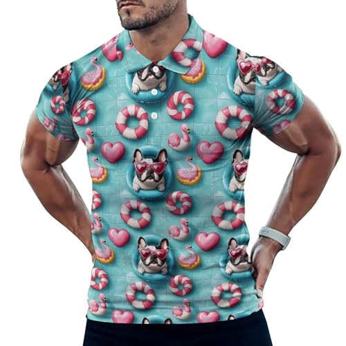 Polo de golf pour homme respirant séchage rapide motif bouledogue doux