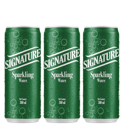 Image of SIGNATURE Sparkling Water - Premium Carbonated Water | No Sugar, No Calories | Refreshing Fizzy Drink | 300ml Can (Pack Of 3)