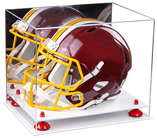 Better Display Cases Acrylic Football Helmet Display Case with Mirror, Red Risers and White Base (A002-RR)