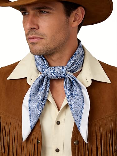 Image of 35 inch Men's Silk Cowboy Scarf - Oversized Western Bandana Neckwear, Large Square Scarf with Gift Packaging
