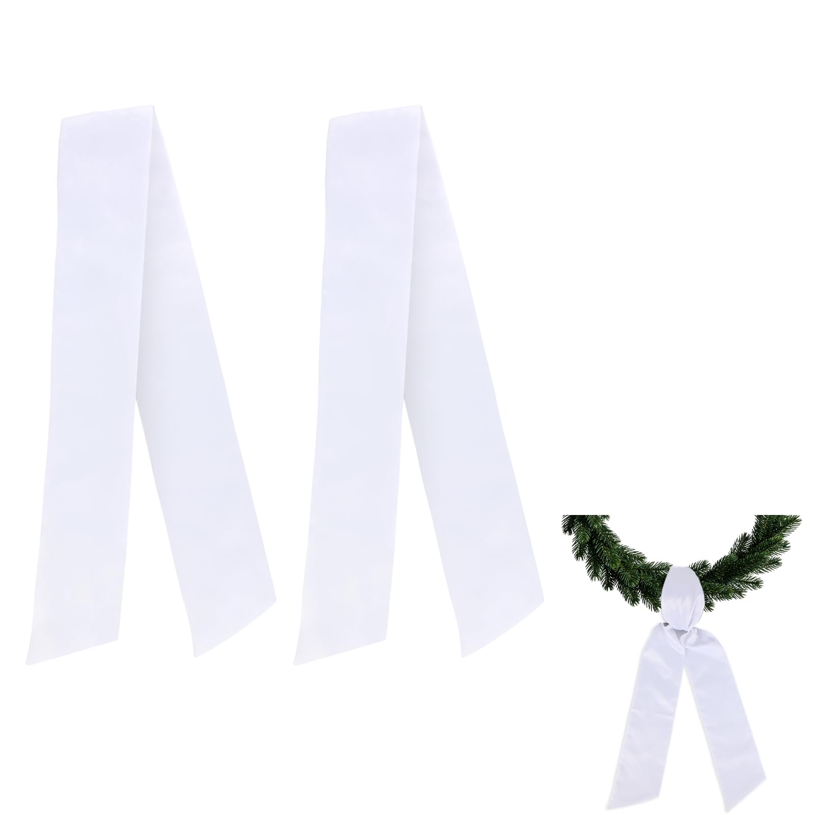 2pcs White Wreath Sash for Front Door, Polyester Blank Wreath Scarf Ribbon Sash Suitable for Farmhouse Courtyard Walls Porch Easter Wedding Birthday Party Decoration