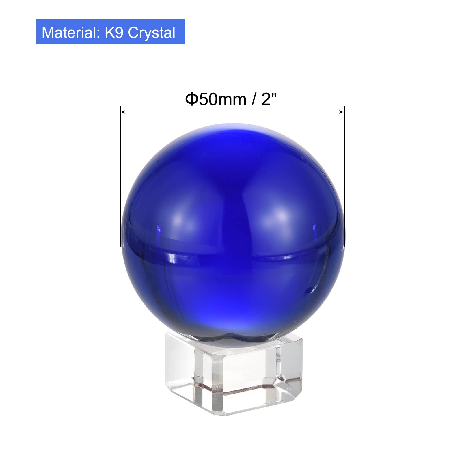 PATIKIL 50mm/2" Cristallo Sfera 1 Set K9 Cristallo Sfera Decorative Sfera con Confezione Regalo e Cristallo Cavalletto per Fotografia Ufficio Decorazione Scuro Blu
